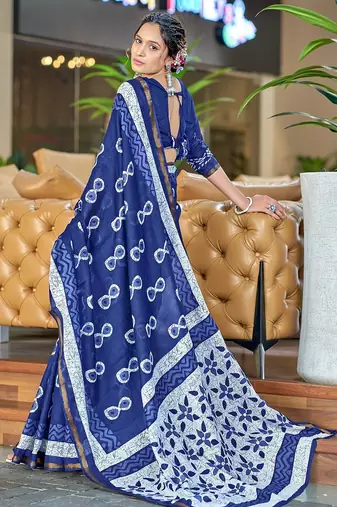 Hand block print with hevay zari bodar sarees