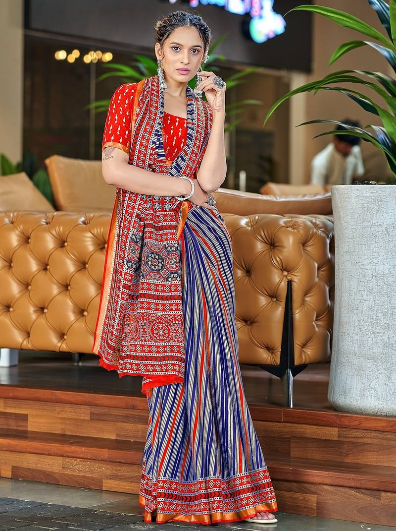 Hand block print with hevay zari bodar sarees