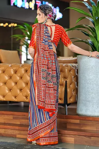 Hand block print with hevay zari bodar sarees