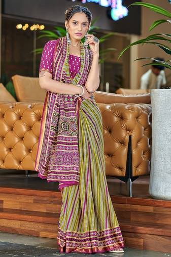 Hand block print with hevay zari bodar sarees