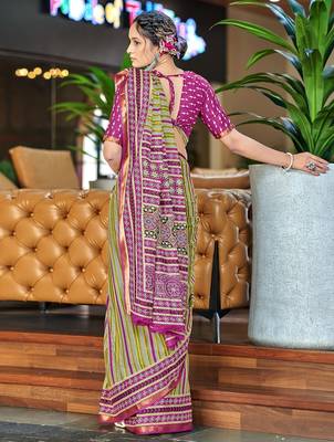 Hand block print with hevay zari bodar sarees 2