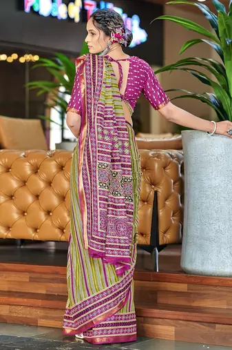 Hand block print with hevay zari bodar sarees