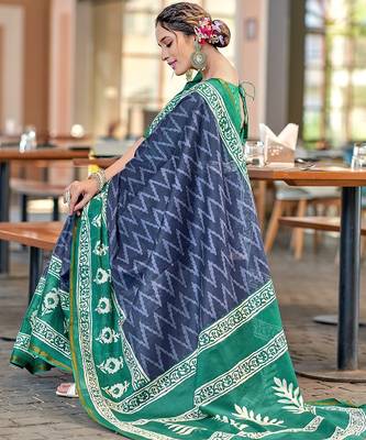 Hand block print with hevay zari bodar sarees 2