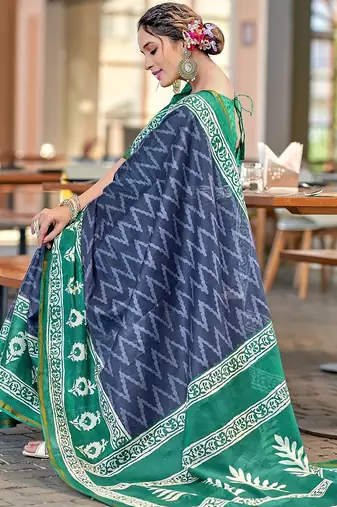 Hand block print with hevay zari bodar sarees