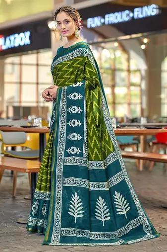 Hand block print with hevay zari bodar sarees