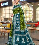 Hand block print with hevay zari bodar sarees