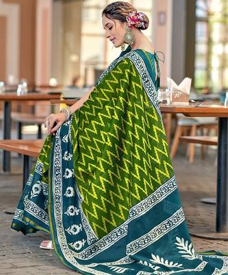 Hand block print with hevay zari bodar sarees 2