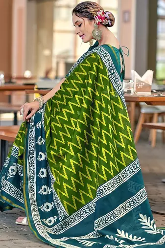 Hand block print with hevay zari bodar sarees