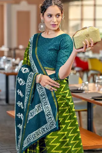 Hand block print with hevay zari bodar sarees