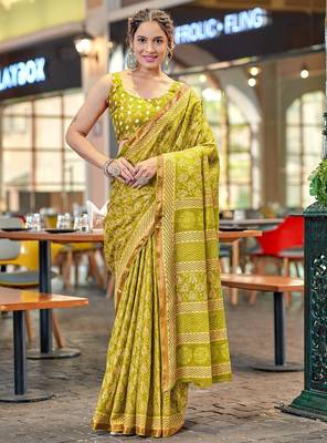 Hand block print with hevay zari bodar sarees 1