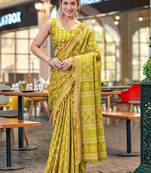 Hand block print with hevay zari bodar sarees