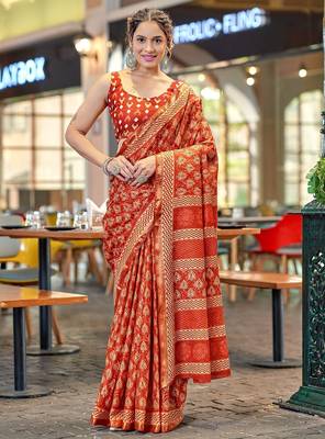 Hand block print with hevay zari bodar sarees 1