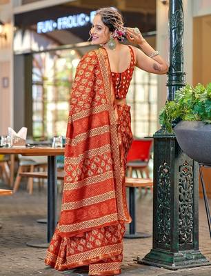 Hand block print with hevay zari bodar sarees 2