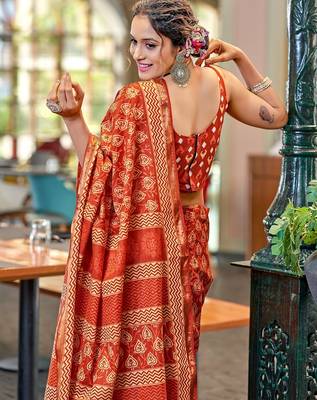 Hand block print with hevay zari bodar sarees 3