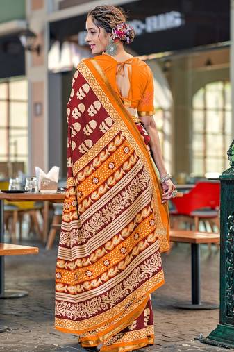 Hand block print with hevay zari bodar sarees