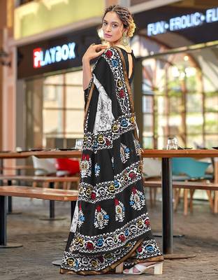 Hand block print with hevay zari bodar sarees 2