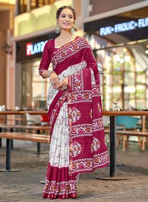 Hand block print with hevay zari bodar sarees 1