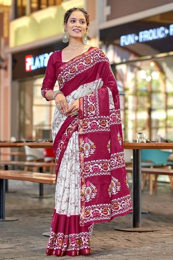 Hand block print with hevay zari bodar sarees
