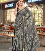 Hand block print with hevay zari bodar sarees