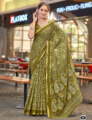 Hand block print with hevay zari bodar sarees 1