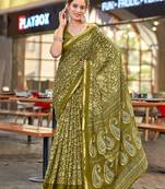 Hand block print with hevay zari bodar sarees