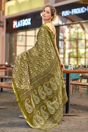 Hand block print with hevay zari bodar sarees