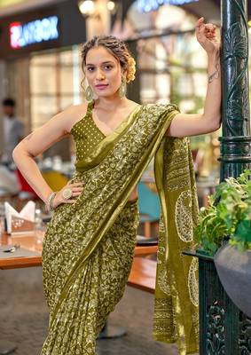 Hand block print with hevay zari bodar sarees 3