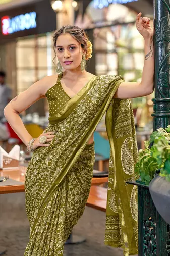 Hand block print with hevay zari bodar sarees