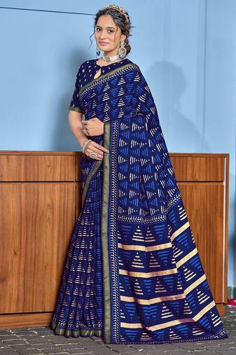 Hand block print with hevay zari bodar sarees