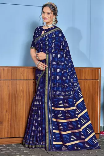 Hand block print with hevay zari bodar sarees