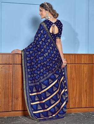 Hand block print with hevay zari bodar sarees 2