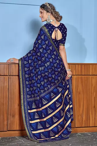 Hand block print with hevay zari bodar sarees