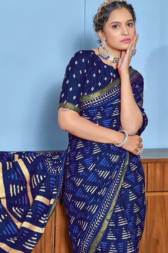 Hand block print with hevay zari bodar sarees