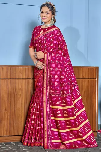 Hand block print with hevay zari bodar sarees