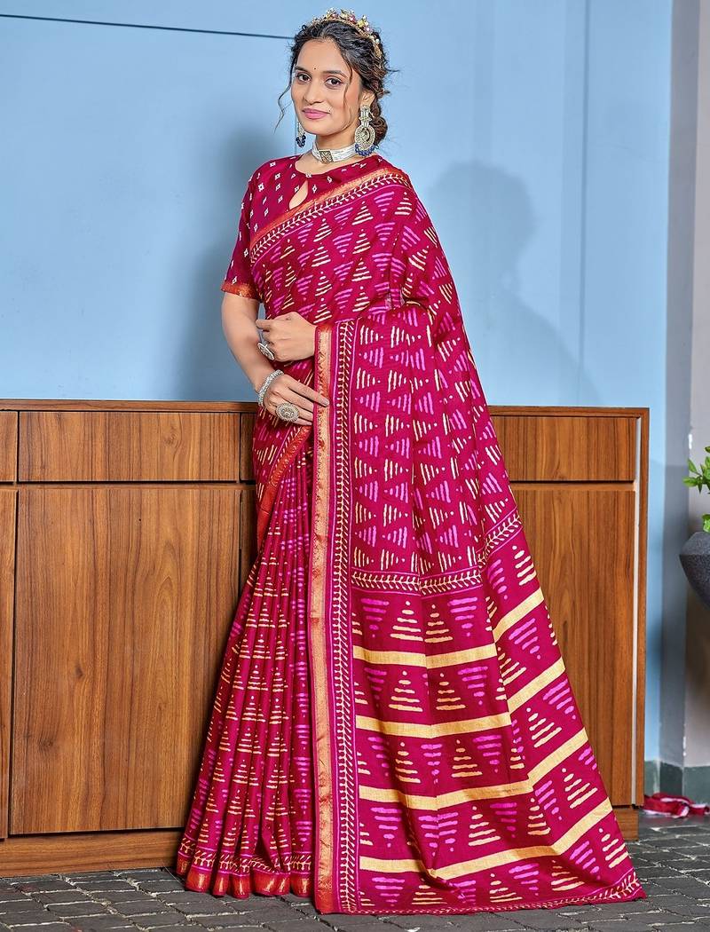 Hand block print with hevay zari bodar sarees