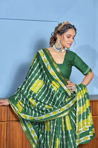 Hand block print with hevay zari bodar sarees