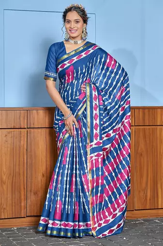 Hand block print with hevay zari bodar sarees