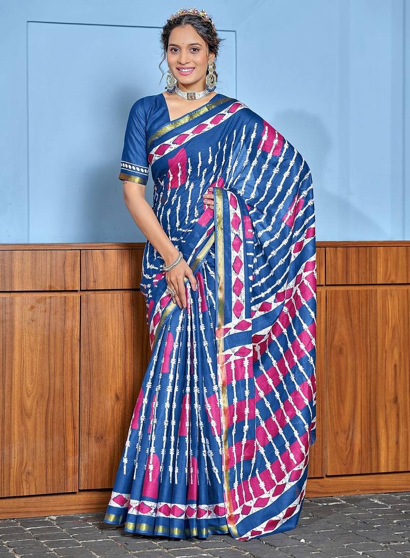 Hand block print with hevay zari bodar sarees