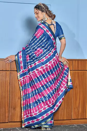 Hand block print with hevay zari bodar sarees