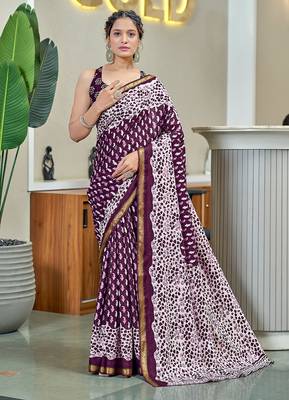 Hand block print with hevay zari bodar sarees 1