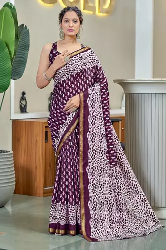 Hand block print with hevay zari bodar sarees