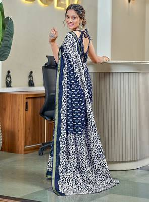 Hand block print with hevay zari bodar sarees 2