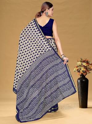 Hand block print with hevay zari bodar sarees 4
