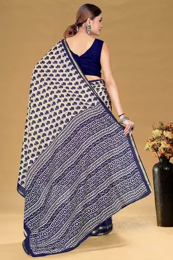 Hand block print with hevay zari bodar sarees