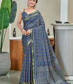 Hand block print with hevay zari bodar sarees