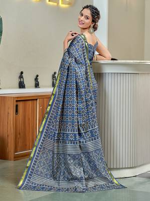 Hand block print with hevay zari bodar sarees 2