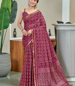 Hand block print with hevay zari bodar sarees
