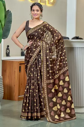 Hand block print with hevay zari bodar sarees