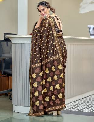 Hand block print with hevay zari bodar sarees 2