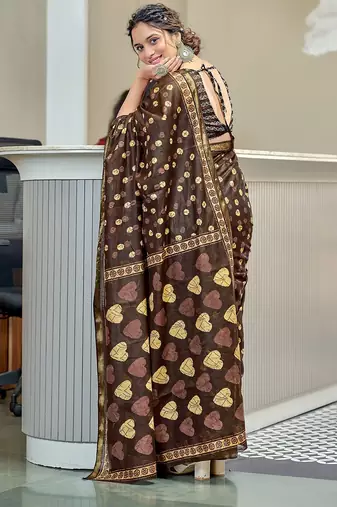 Hand block print with hevay zari bodar sarees